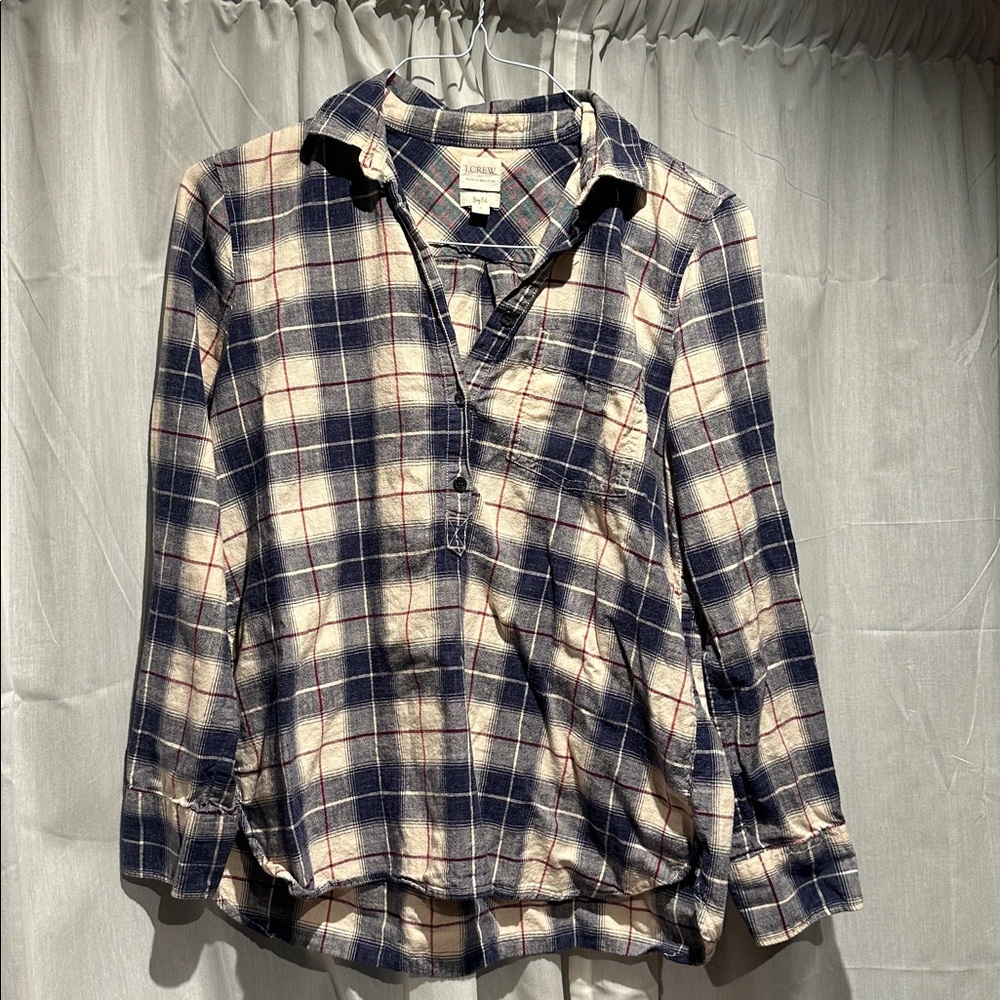 Blue and White Plaid Button-Up Shirt